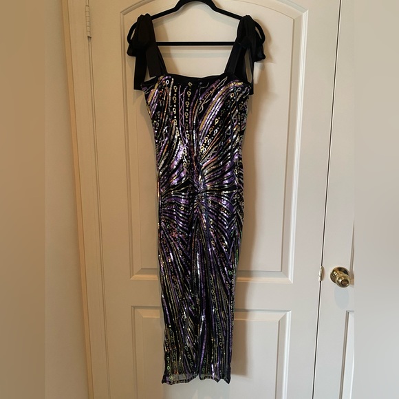 Sequin Cocktail Dress with Satin Ribbon Ties - Picture 2 of 4